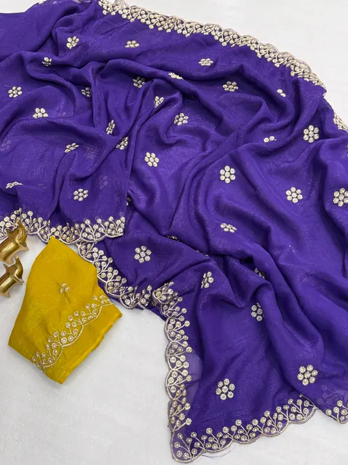 Premium Crunchy Chiffon Crush Silk with intricate embroidery & moti work